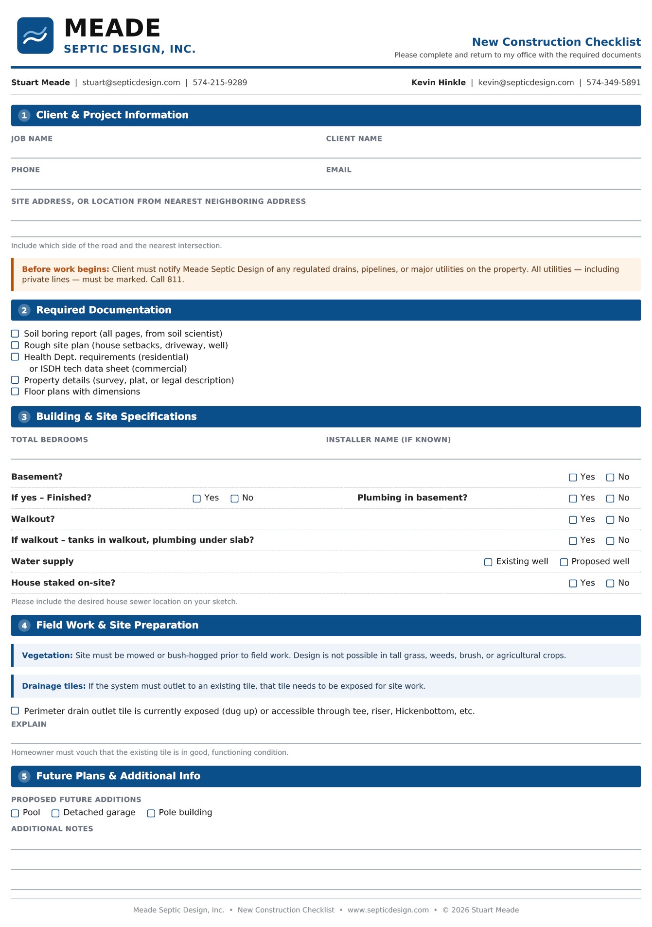 Meade New Construction Checklist